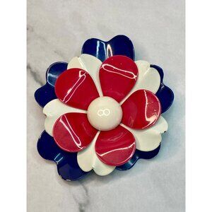 Vintage Patriotic Red White & Blue Enamel Flower Brooch Pin -20